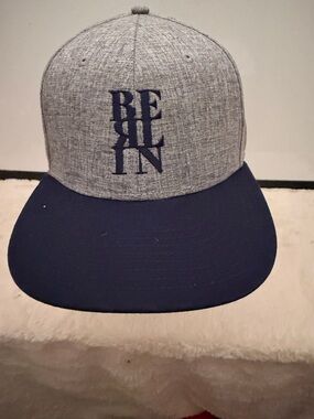 Heather Gray and Navy Snapback Hat with Vertical Logo